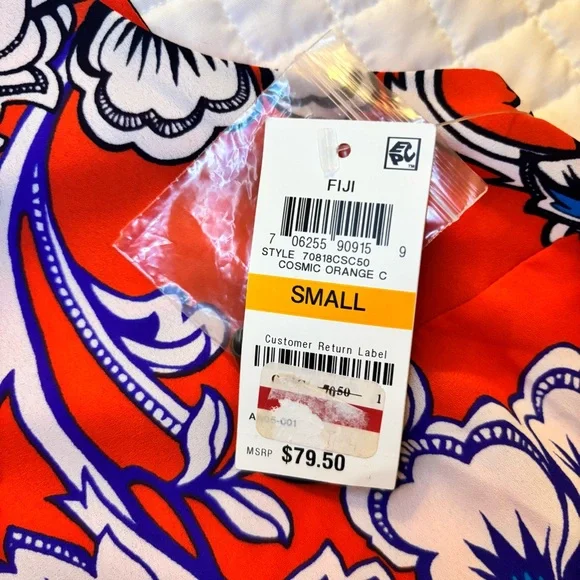 NWT Maison Jules Small Floral Sleeveless Dress in Orange and Blue Game Day Flowy - Picture 4 of 7